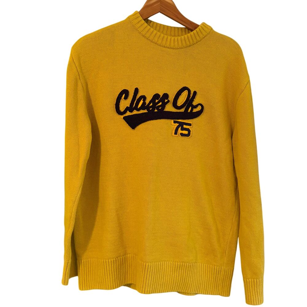 Zara Class Of 75 Sweater Mustard Yellow Cotton Knit Varsity Retro Size M